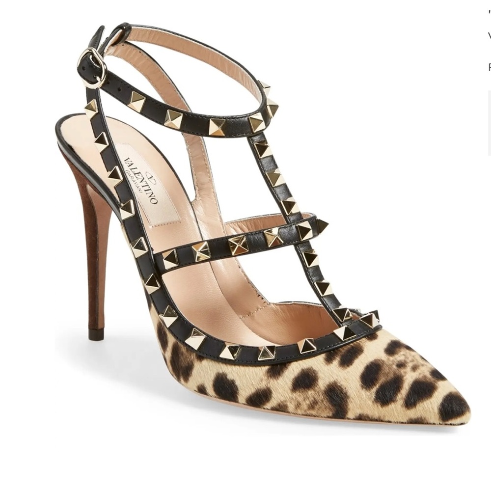 Valentino rockstud leopard-print pony-hair pump